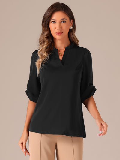 Dressy Casual 3/4 Sleeve Tops V Neck Shirt Work Blouses