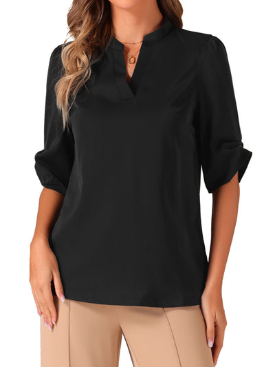 Dressy Casual 3/4 Sleeve Tops V Neck Shirt Work Blouses