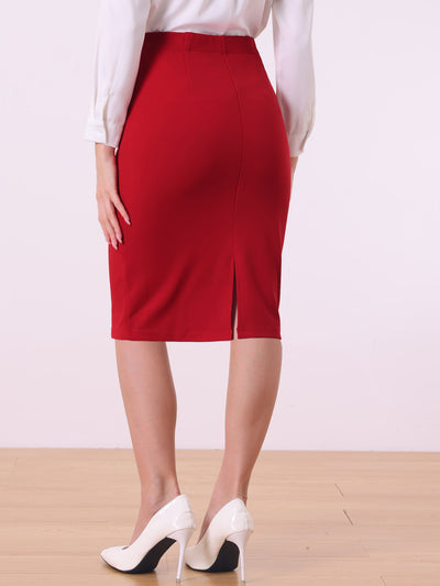 Work Pencil Ruched High Waist Bodycon Midi Skirt