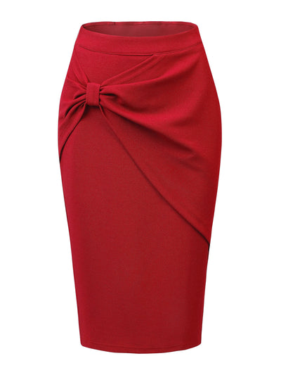 Work Pencil Ruched High Waist Bodycon Midi Skirt