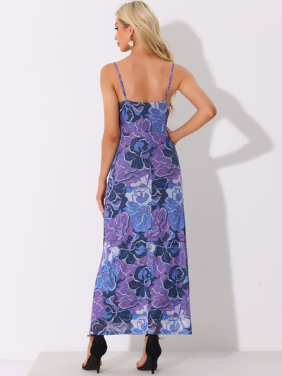 Bold Floral Sleeveless Spaghetti Strap Maxi Dress Sundress