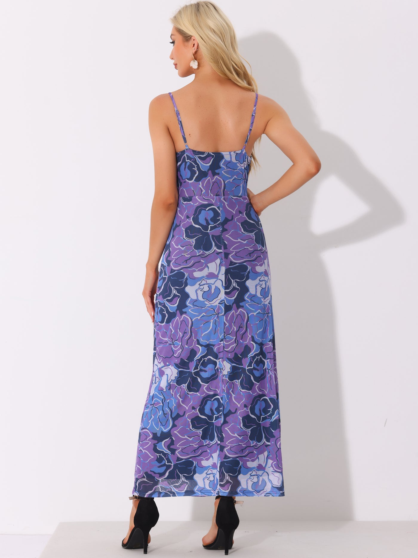 Allegra K Bold Floral Sleeveless Spaghetti Strap Maxi Dress Sundress