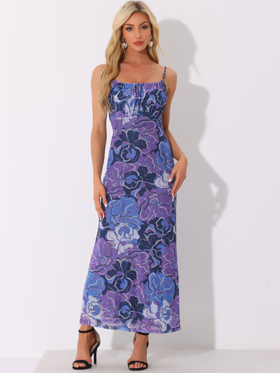 Bold Floral Sleeveless Spaghetti Strap Maxi Dress Sundress