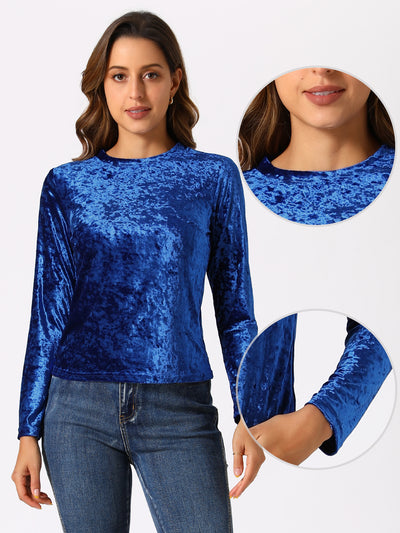 Casual Velvet Top Soft Vintage Crew Neck Long Sleeve T-Shirt