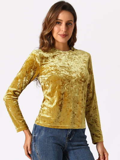 Casual Velvet Top Soft Vintage Crew Neck Long Sleeve T-Shirt