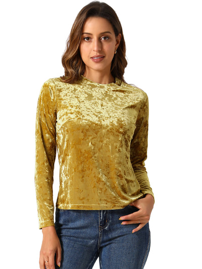 Casual Velvet Top Soft Vintage Crew Neck Long Sleeve T-Shirt