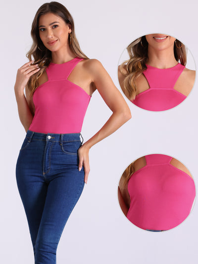 Sleeveless Sexy Bodysuit Asymmetrical Halter Neck Tank Top