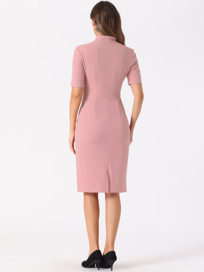 Formal Pencil V Neck Short Sleeve Office Bodycon Sheath Dress