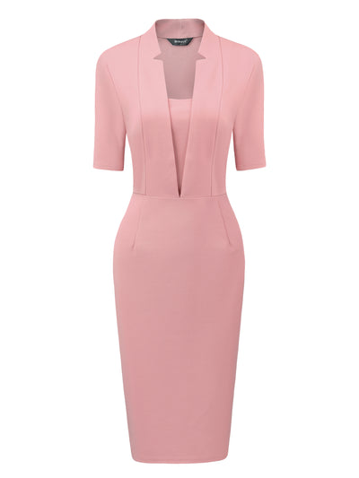 Formal Pencil V Neck Short Sleeve Office Bodycon Sheath Dress