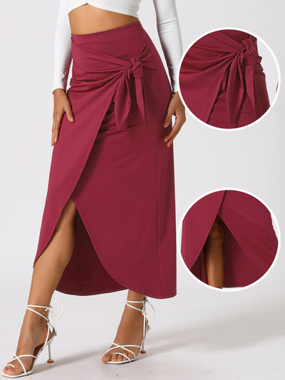 High Waisted Summer Beach Slit Maxi Wrap Long Skirt