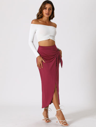 High Waisted Summer Beach Slit Maxi Wrap Long Skirt