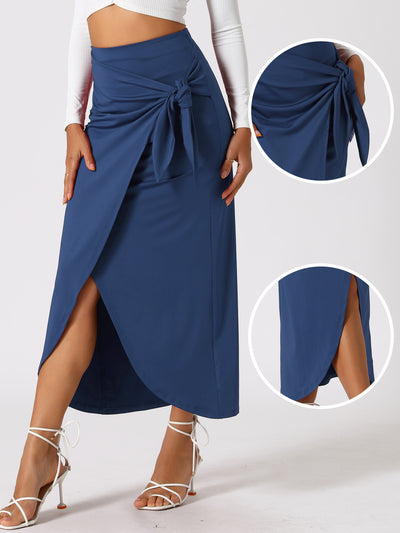 High Waisted Summer Beach Slit Maxi Wrap Long Skirt