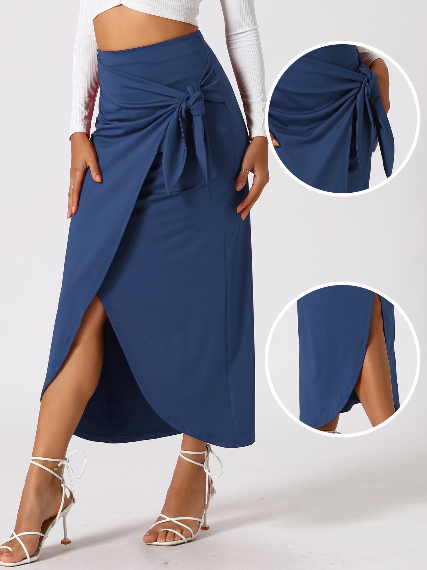 Allegra K High Waisted Summer Beach Slit Maxi Wrap Long Skirt