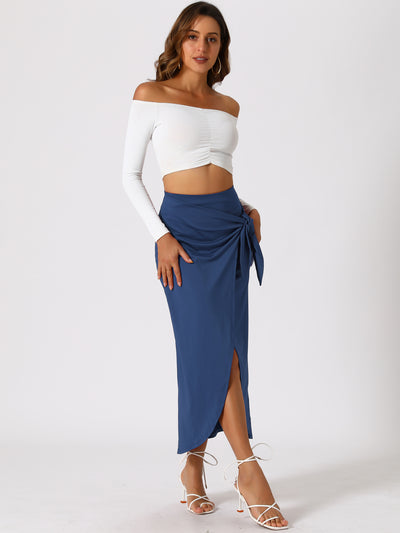 High Waisted Summer Beach Slit Maxi Wrap Long Skirt