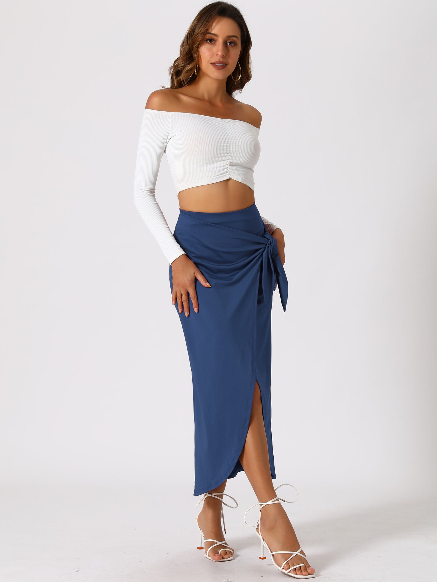 Allegra K High Waisted Summer Beach Slit Maxi Wrap Long Skirt