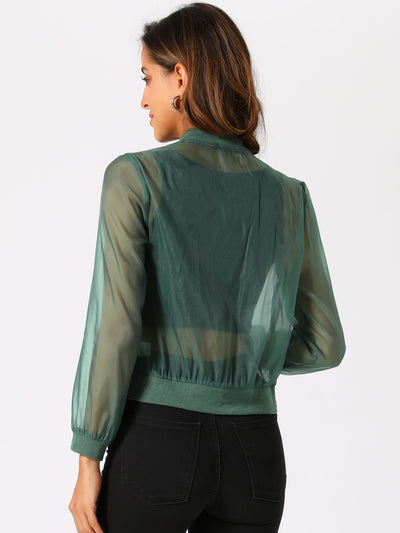 Zip Up See Through Lightweight Long Sleeve Mesh Bomber Jacket