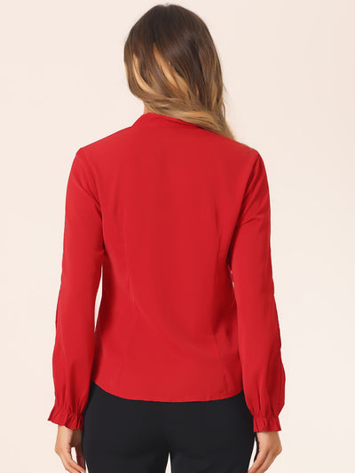 Work Blouse Elegant Bow Tie Neck Long Sleeve Shirt Top