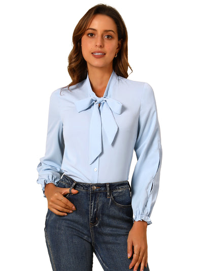 Work Blouse Elegant Bow Tie Neck Long Sleeve Shirt Top