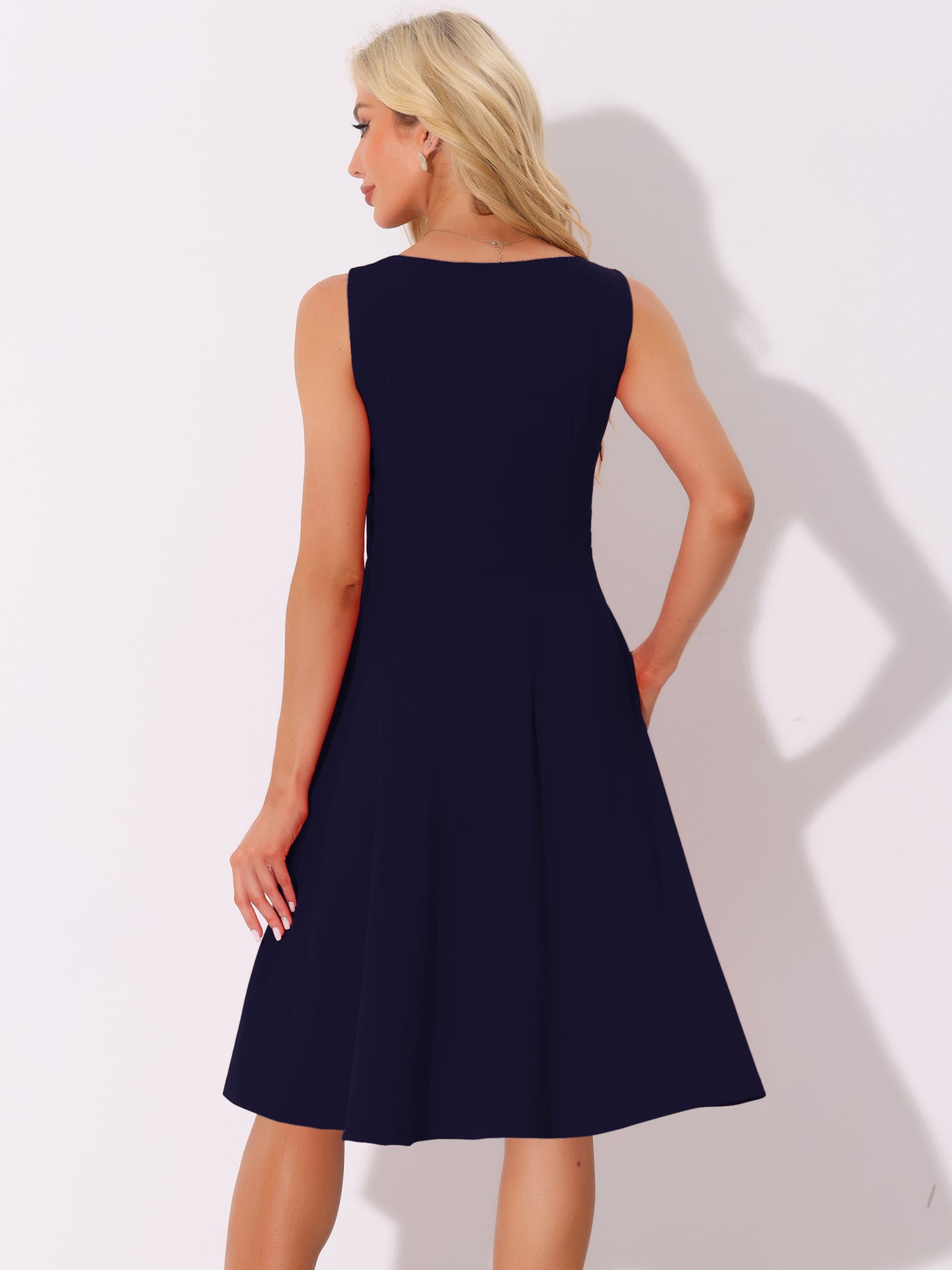 Allegra K Sweetheart Neck Sleeveless A-Line Midi Swing Dress