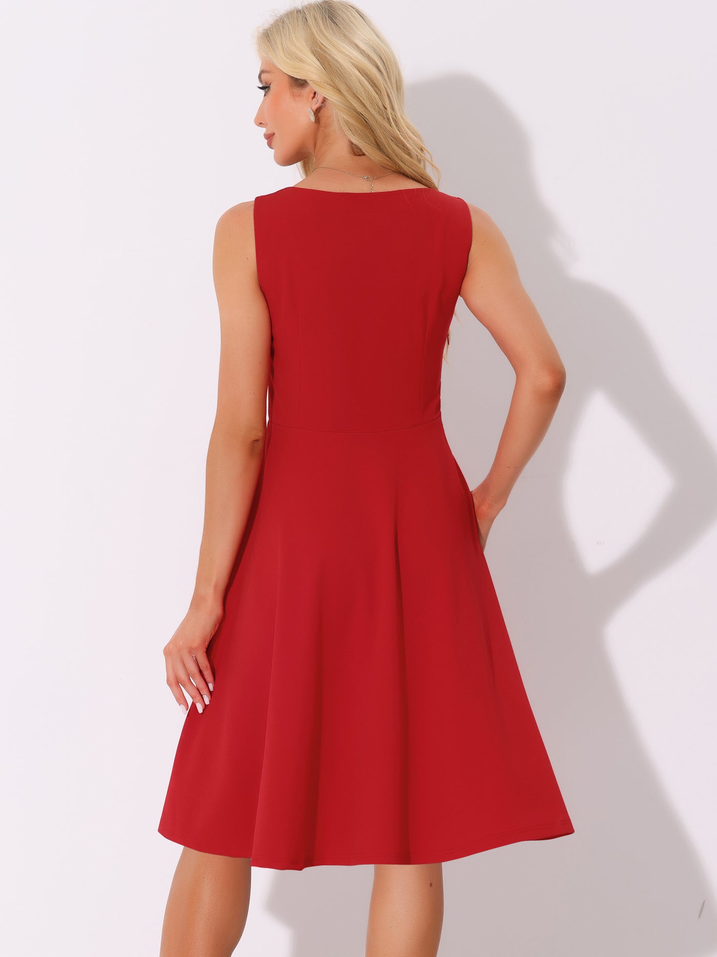 Allegra K Sweetheart Neck Sleeveless A-Line Midi Swing Dress