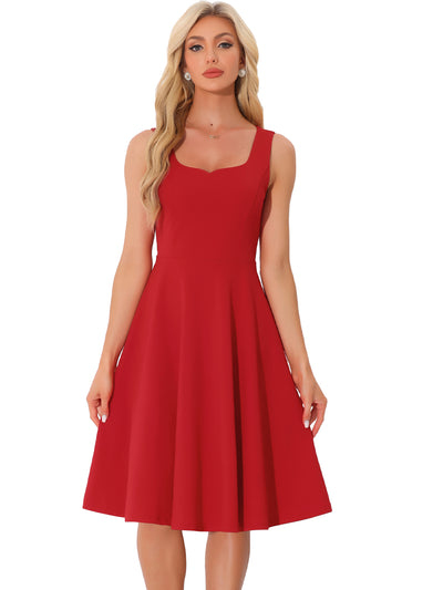 Sweetheart Neck Sleeveless A-Line Midi Swing Dress