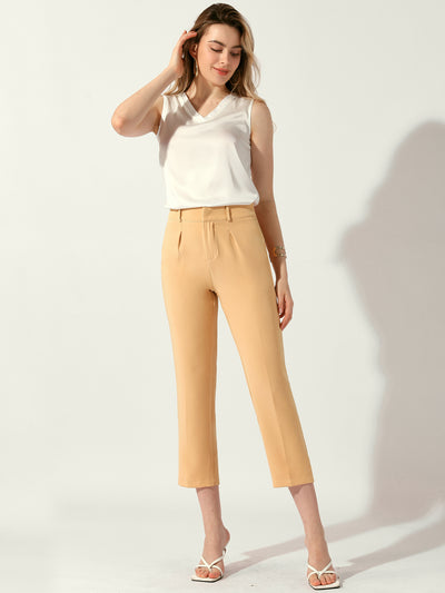 Allegra K Straight Belted Solid Color Capris Cropped Trouser Pants