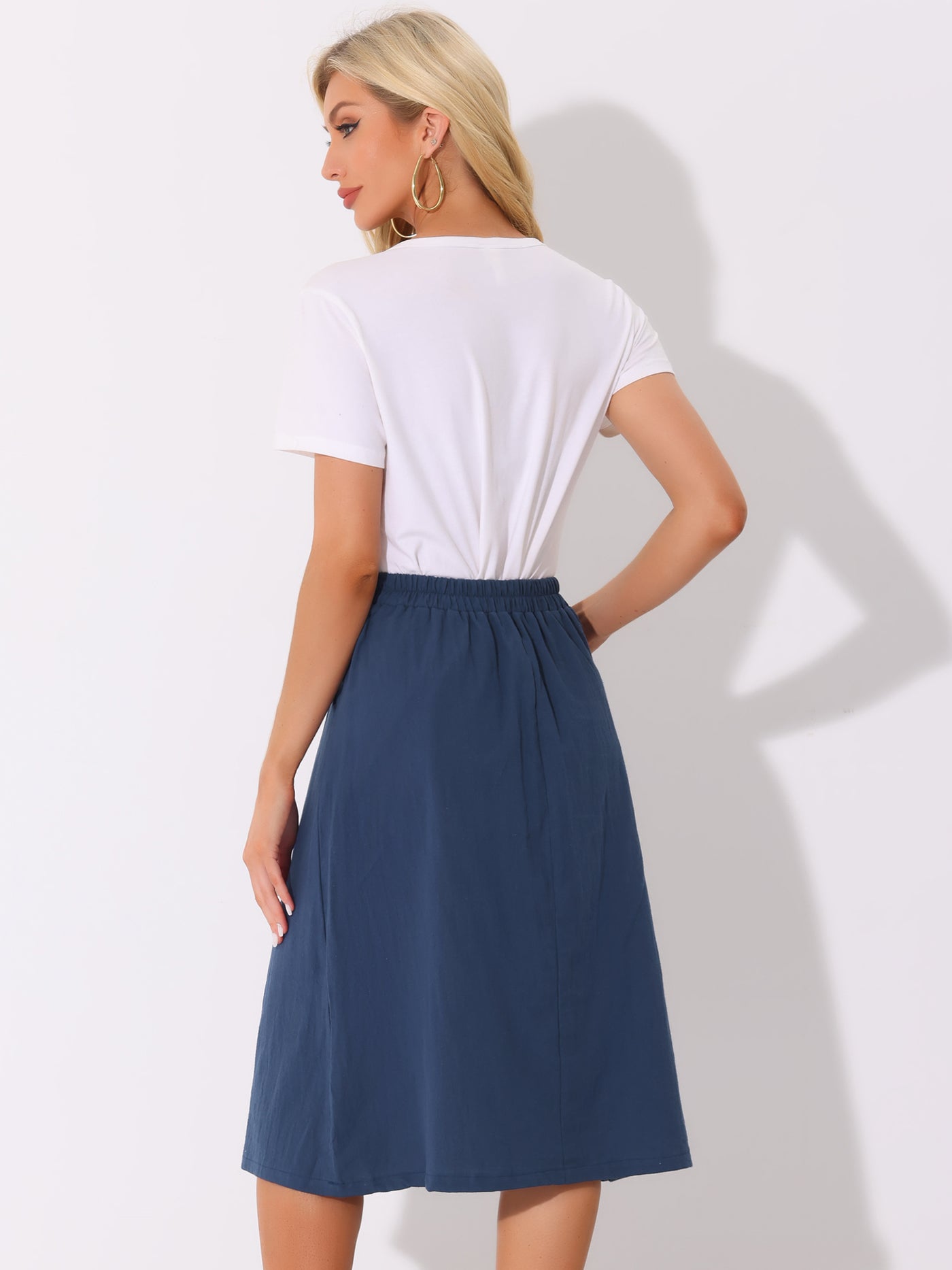 Allegra K Button Decor Pleated A-Line Pockets Midi Skirt