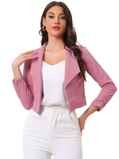 Ruched Sleeve Notched Lapel Business Cropped Blazer Jacket