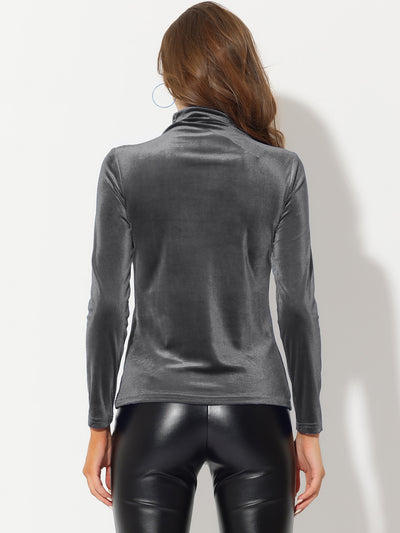 Turtleneck Velvet Top Long Sleeve Work Shirt Basic Velour Blouse