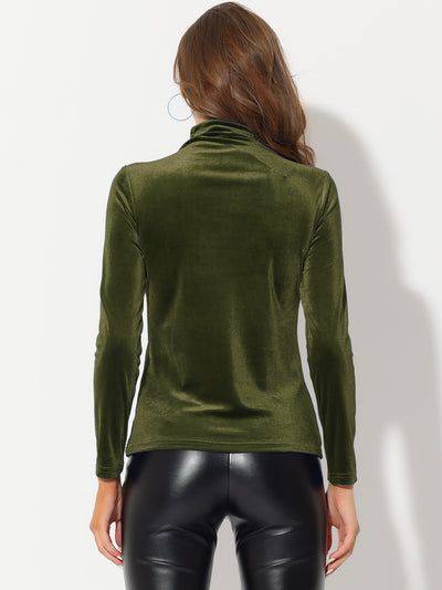 Turtleneck Velvet Top Long Sleeve Work Shirt Basic Velour Blouse