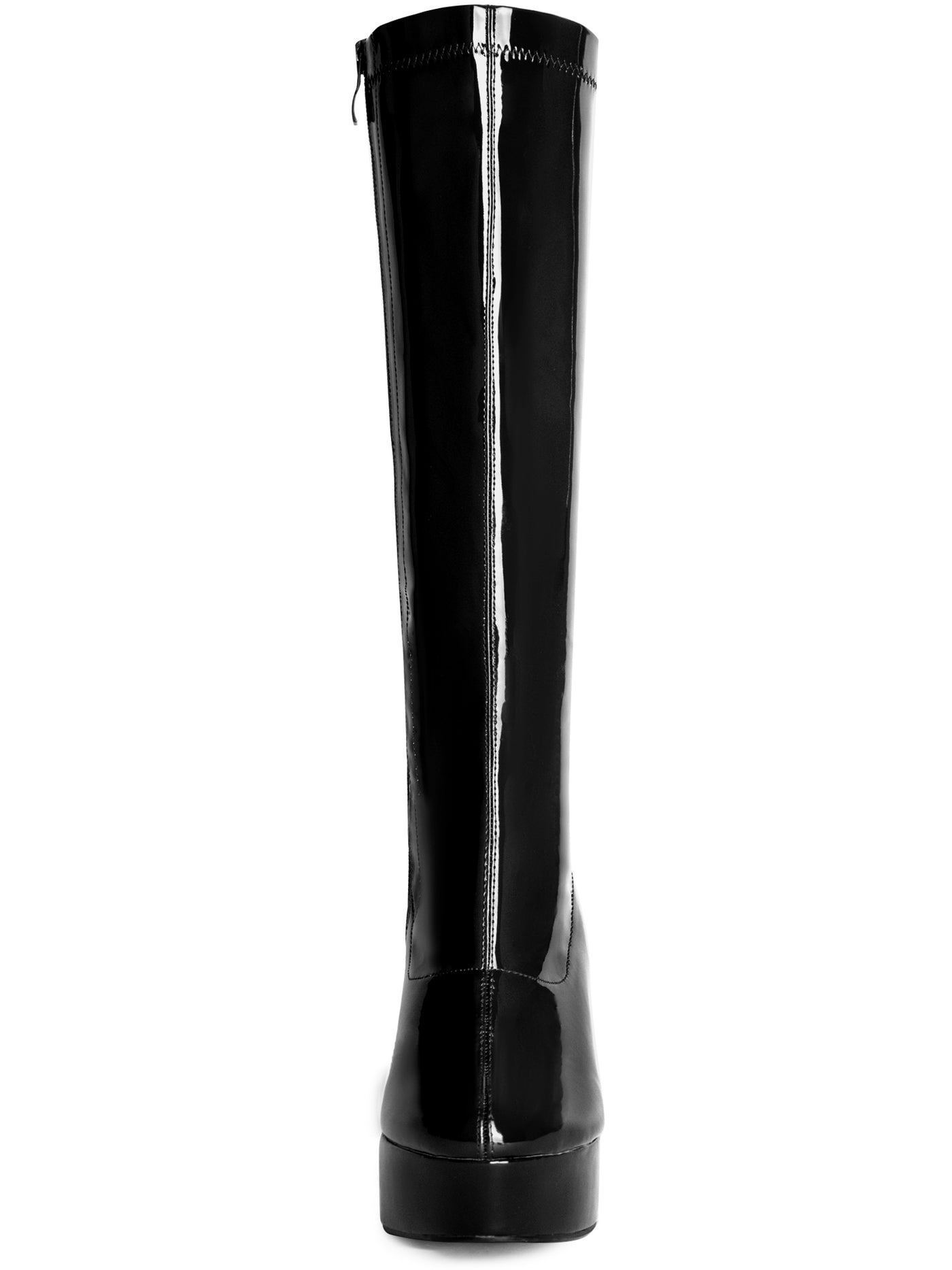 Allegra K Women's Patent Leather Platform Chunky Heel Knee High Boots