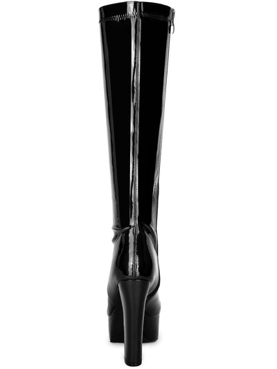 Women's Patent Leather Platform Chunky Heel Knee High Boots