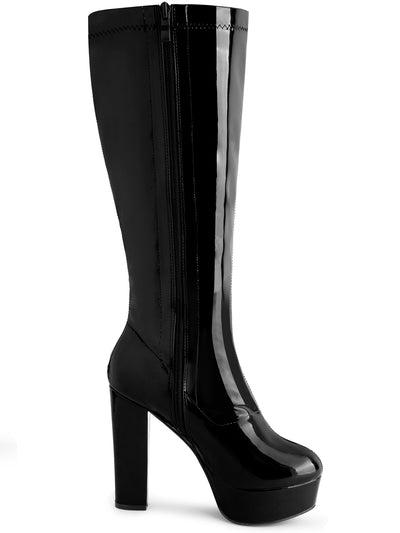 Women's Patent Leather Platform Chunky Heel Knee High Boots