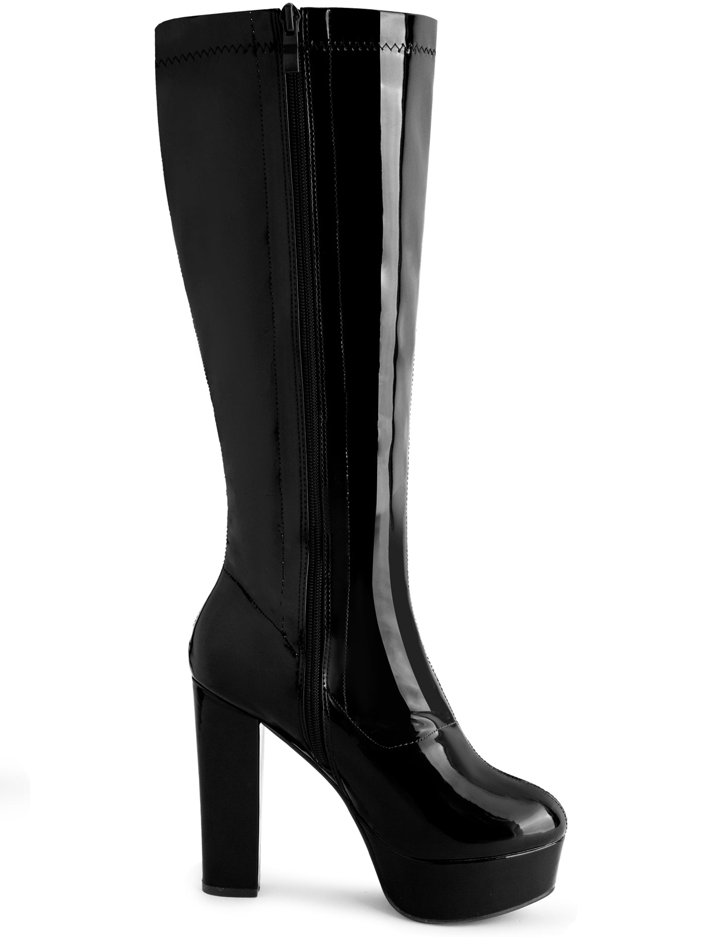 Allegra K Women's Patent Leather Platform Chunky Heel Knee High Boots