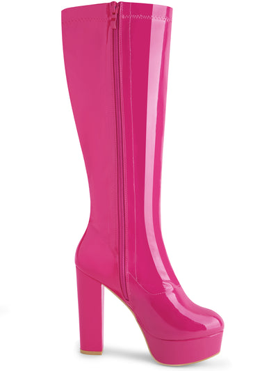 Women's Patent Leather Platform Chunky Heel Knee High Boots