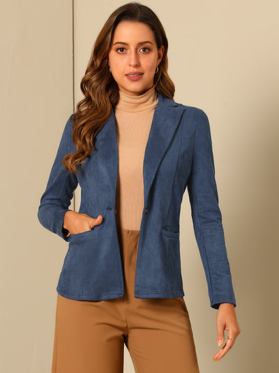 Allegra K Faux Suede Lapel Collar Long Sleeve Casual Work Office Jacket