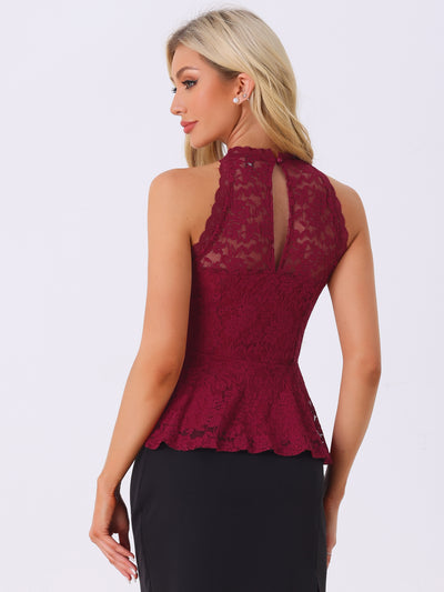 Lace Peplum Elegant Sweetheart Neck Sleeveless Blouse