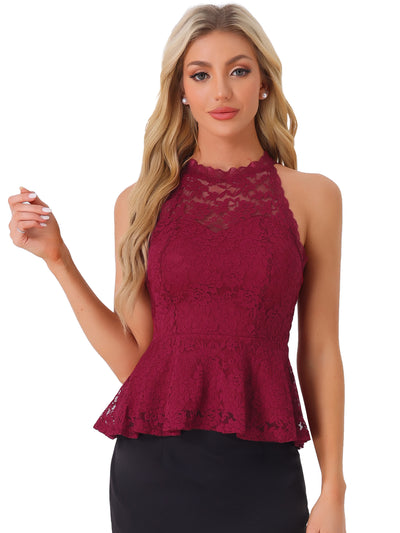 Lace Peplum Elegant Sweetheart Neck Sleeveless Blouse