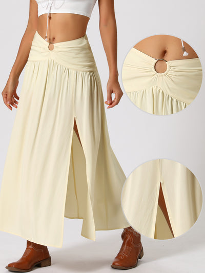 Maxi Boho Skirt Summer Flowy Smocked Waist Cutout Boho Skirt