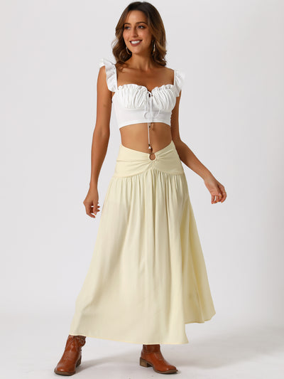 Maxi Boho Skirt Summer Flowy Smocked Waist Cutout Boho Skirt