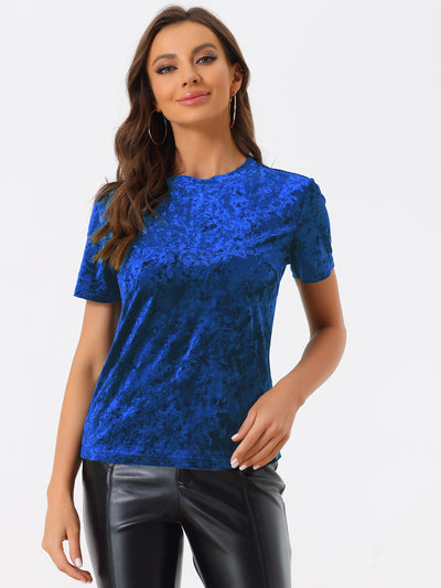 Velvet Top Crew Neck Short Sleeve Casual T-Shirt