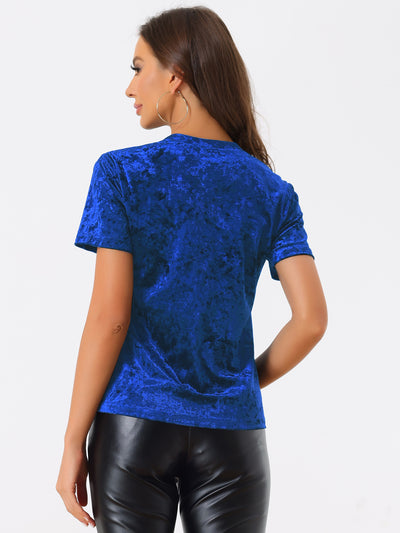 Velvet Top Crew Neck Short Sleeve Casual T-Shirt