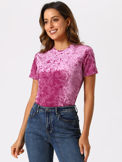 Velvet Top Crew Neck Short Sleeve Casual T-Shirt