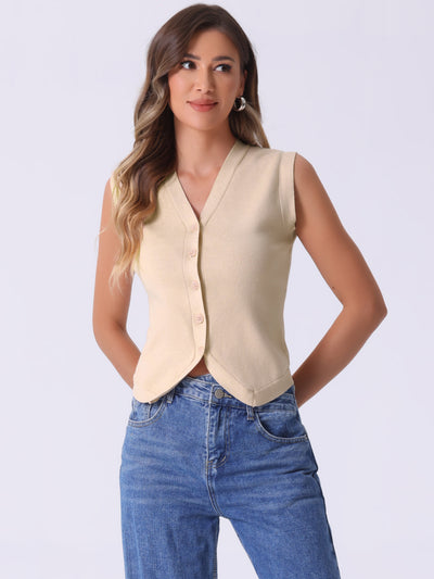 Sleeveless Button Up Casual Knitted Cropped Sweater Vest