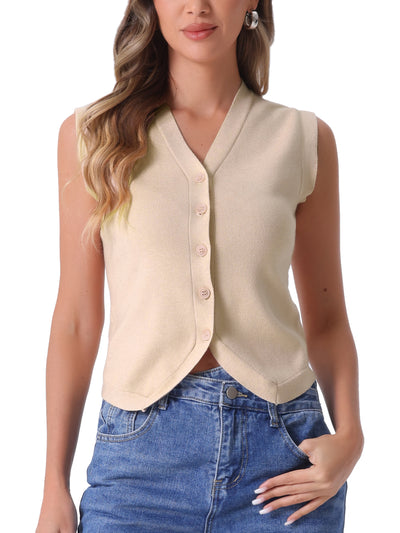 Sleeveless Button Up Casual Knitted Cropped Sweater Vest