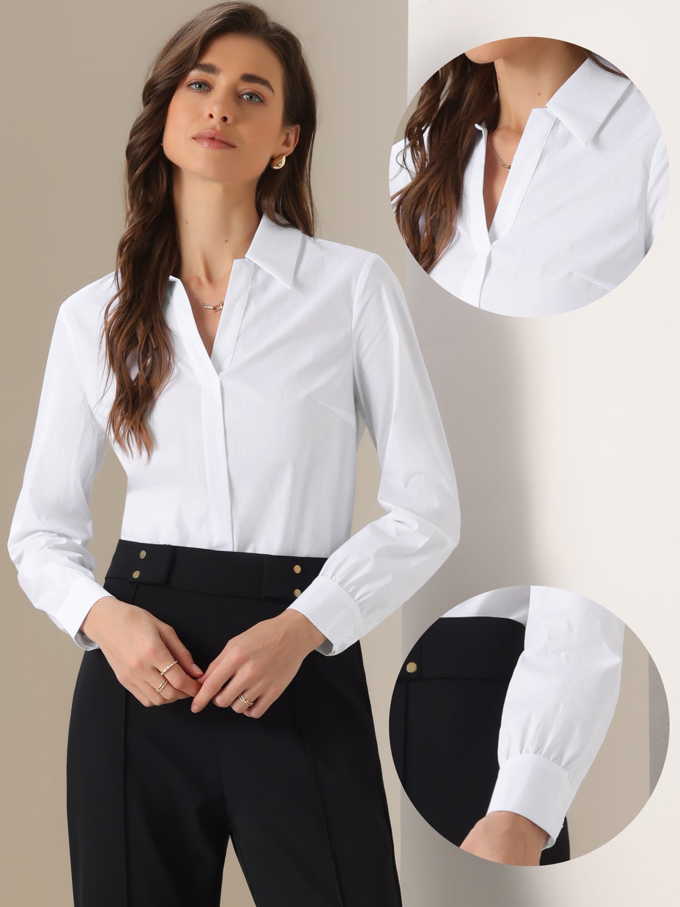 Allegra K Collared Business Office Long Sleeves Bodysuit Work Shirt