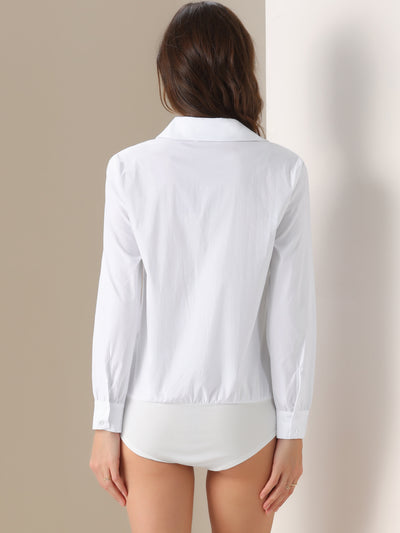 Collared Business Office Long Sleeves Bodysuit Work Shirt