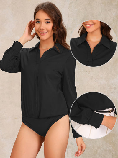 Collared Business Office Long Sleeves Bodysuit Work Shirt