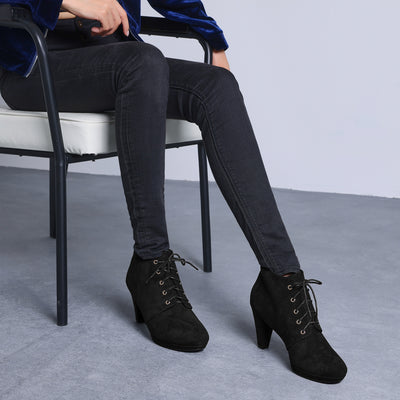 Women's Lace Up Platform Chunky Heels Ankle Booties