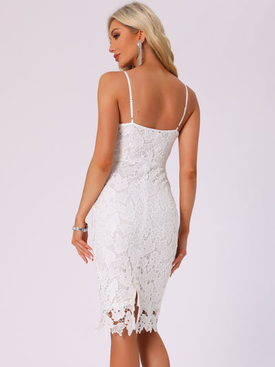 Lace Spaghetti Straps Bodycon Sleeveless Party Midi Dress